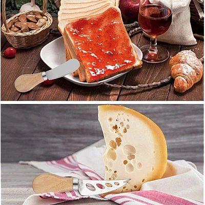 Set 6 cutite pentru branzeturi cu maner de lemn Set 6 cutite pentru branzeturi cu maner de lemn