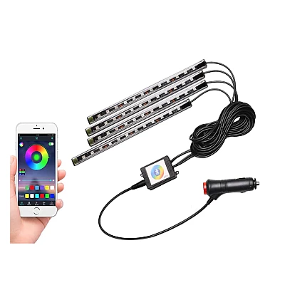 Set Lumini ambientale auto aplicatie dedicata iOS si Android 4 benzi LED Set Lumini ambientale auto aplicatie dedicata iOS si Android 4 benzi LED