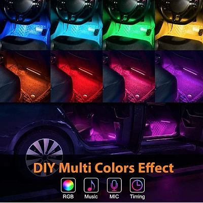 Set Lumini ambientale auto aplicatie dedicata iOS si Android 4 benzi LED Set Lumini ambientale auto aplicatie dedicata iOS si Android 4 benzi LED