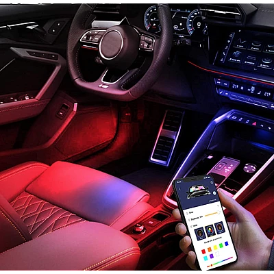 Set Lumini ambientale auto aplicatie dedicata iOS si Android 4 benzi LED Set Lumini ambientale auto aplicatie dedicata iOS si Android 4 benzi LED