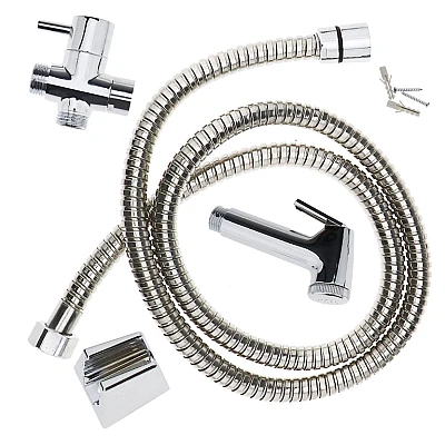 Set bideu cu furtun metalic 1.5m para si suport dus cromat Set bideu cu furtun metalic 1.5m para si suport dus cromat