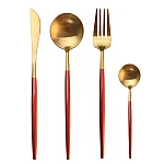 Set de 4 piese tacamuri in stil portughez- culoare rosu si auriu