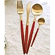 Set de 4 piese tacamuri in stil portughez- culoare rosu si auriu Set de 4 piese tacamuri in stil portughez- culoare rosu si auriu