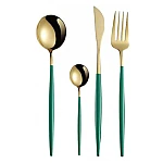 Set de 4 piese tacamuri in stil portughez- culoare turcoaz si auriu