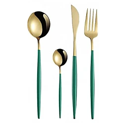 Set de 4 piese tacamuri in stil portughez- culoare turcoaz si auriu
