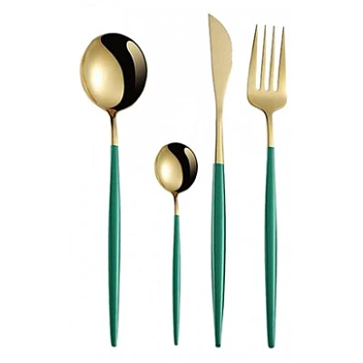 Set de 4 piese tacamuri in stil portughez- culoare turcoaz si auriu Set de 4 piese tacamuri in stil portughez- culoare turcoaz si auriu