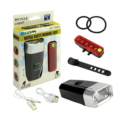 Set de lumini (fata-spate) QX-T0605 reincarcabile pentru bicicleta Set de lumini (fata-spate) QX-T0605 reincarcabile pentru bicicleta