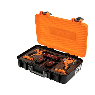 Trusa 1 masina de gaurit + 1 insurubat pe acumulator cu impact  2 acumulatori 4 Ah JPE