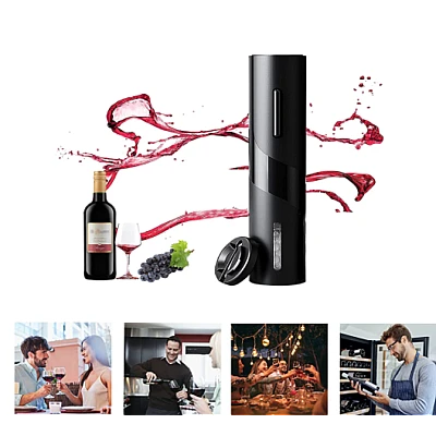 Set tirbuson electric si accesoriu taiere sigiliu NEGRU