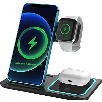 Statie Incarcare Wireless Portabila 3-in-1 pentru telefon ceas casti Statie Incarcare Wireless Portabila 3-in-1 pentru telefon ceas casti