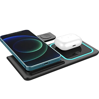 Statie Incarcare Wireless Portabila 3-in-1 pentru telefon ceas casti Statie Incarcare Wireless Portabila 3-in-1 pentru telefon ceas casti