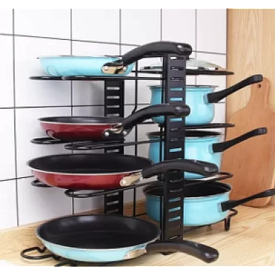 Suport organizator pentru oale si tigai cu 8 rafturi Suport organizator pentru oale si tigai cu 8 rafturi