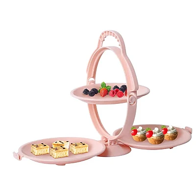 Suport pliabil cu 3 tavi pentru fructe dulciuri snack Suport pliabil cu 3 tavi pentru fructe dulciuri snack