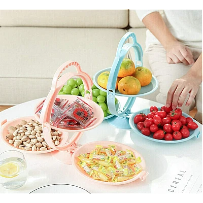 Suport pliabil cu 3 tavi pentru fructe dulciuri snack Suport pliabil cu 3 tavi pentru fructe dulciuri snack