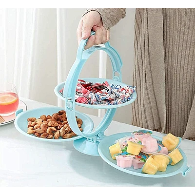 Suport pliabil cu 3 tavi pentru fructe dulciuri snack Suport pliabil cu 3 tavi pentru fructe dulciuri snack