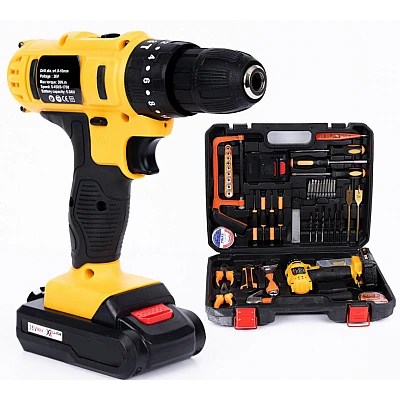 Trusa Bormasina cu percutie 2 acumulatori 24 V 6A + accesorii 110 PIESE Trusa Bormasina cu percutie 2 acumulatori 24 V 6A + accesorii 110 PIESE