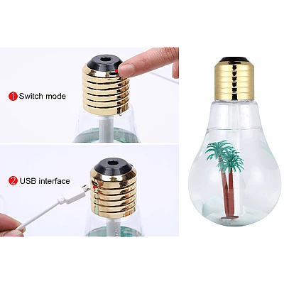 Umidificator de aer cu lampa LED - sub forma de bec cu palmier Umidificator de aer cu lampa LED - sub forma de bec cu palmier