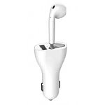 Incarcator auto cu casca wireless inclusa conectare bluetooth Alb