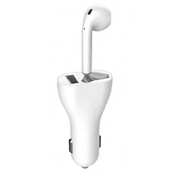 Incarcator auto cu casca wireless inclusa conectare bluetooth Alb