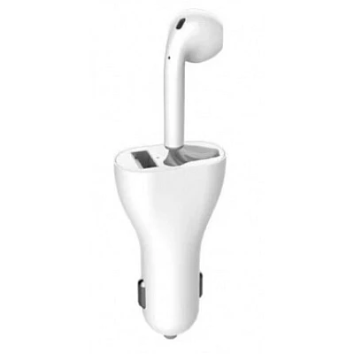 Incarcator auto cu casca wireless inclusa conectare bluetooth Alb Incarcator auto cu casca wireless inclusa conectare bluetooth Alb