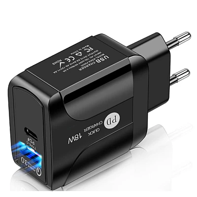 Incarcator de PRIZA PD 18W cu 2 porturi QC3.0 Incarcator de PRIZA PD 18W cu 2 porturi QC3.0