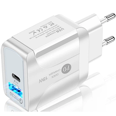 Incarcator de PRIZA PD 18W cu 2 porturi QC3.0 Incarcator de PRIZA PD 18W cu 2 porturi QC3.0