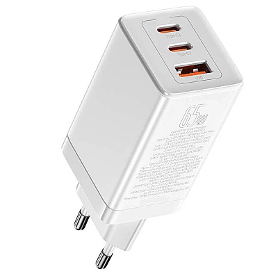 Incarcator retea rapid PD 65W 2xUSB-C + USB ALB Incarcator retea rapid PD 65W 2xUSB-C + USB ALB