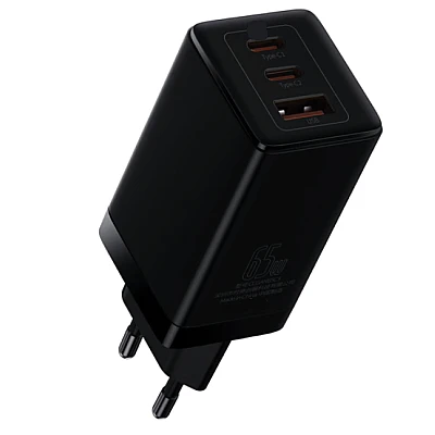 Incarcator retea rapid PD 65W 2xUSB-C + USB NEGRU Incarcator retea rapid PD 65W 2xUSB-C + USB NEGRU