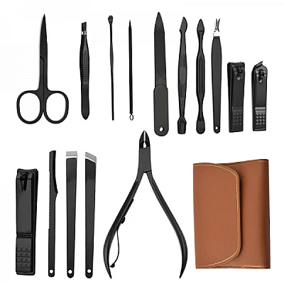 Set 16 piese MANICHIURA profesionala otel negru mat 1 Set 16 piese MANICHIURA profesionala otel negru mat 1