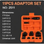 Trusa adaptoare impact tubulare 11 piese reductoare si prelungitoare cu articulatie universala 2511