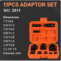 Trusa adaptoare impact tubulare 11 piese reductoare si prelungitoare cu articulatie universala 2511