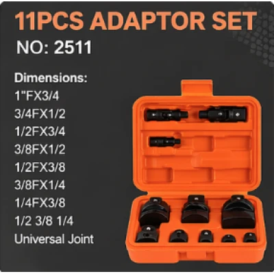 Trusa adaptoare impact tubulare 11 piese reductoare si prelungitoare cu articulatie universala 2511