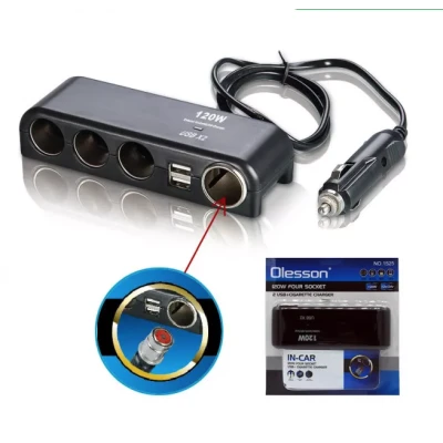 Priza auto Olesson 1525  120W 2 x USB 3 prize + port iesire bricheta