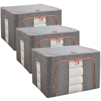 UB Pachet de 3 cosuri de depozitare pentru haine pliabile pentru organizatoare de dulap 24L/66L/100L GRI