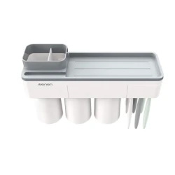 Suport Dispenser pasta de dinti cu 3 pahare magnetice 4 periute
