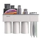 Suport Dispenser pasta de dinti cu 3 pahare magnetice 4 periute
