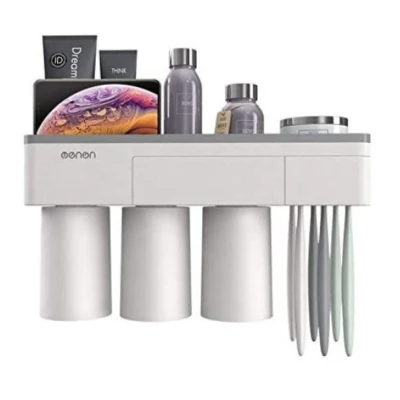Suport Dispenser pasta de dinti cu 3 pahare magnetice 4 periute
