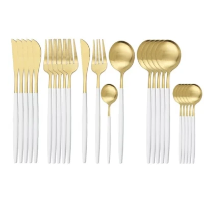 Set tacamuri 24 piese cu suport otel inoxidabil ALB AURIU