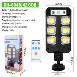 Lampa solara LED 3 moduri iluminare Senzor miscare Telecomanda Negru SH 804B