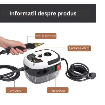 Aparat cu abur pentru curatat cu rezervor de 1000 ml putere 2500W de 3Bar cu functie de incalzire