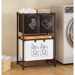 Cos de rufe metalic 3 nivele 4 sectiuni negru 57x28x97