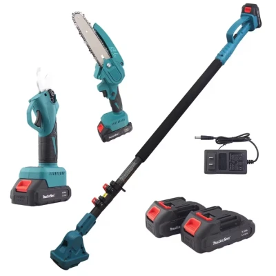 Set foarfeca gradina eelctrica si mini drujba 2 acumulatori 48V cu brat telescopic