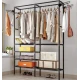 Suport pentru haine din metal 6 rafturi cu 2 bare de suspendare 86x30x180cm ALB