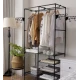 Suport pentru haine din metal 6 rafturi cu 2 bare de suspendare 86x30x180cm ALB
