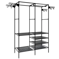 Suport pentru haine din metal 6 rafturi cu 2 bare de suspendare 86x30x180cm ALB