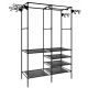 Suport pentru haine din metal 6 rafturi cu 2 bare de suspendare 86x30x180cm ALB