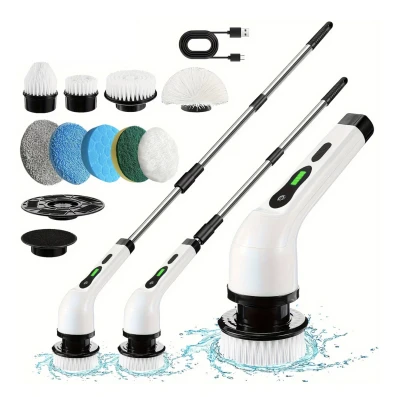 Perie electrica rotativa pentru curatare maner extensibil baterie reincarcabila 9 capete detasabile
