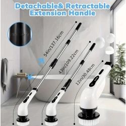 Perie electrica rotativa pentru curatare maner extensibil baterie reincarcabila 9 capete detasabile