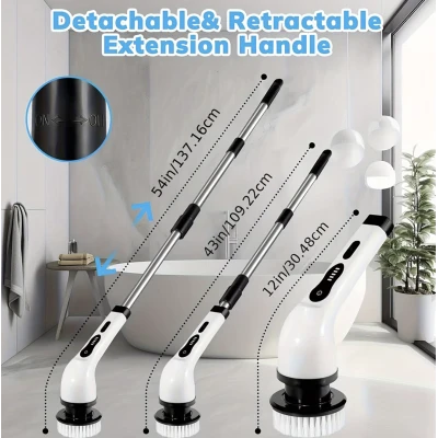 Perie electrica rotativa pentru curatare maner extensibil baterie reincarcabila 9 capete detasabile
