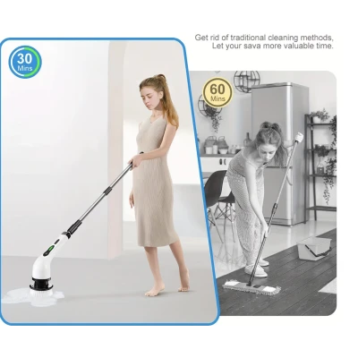 Perie electrica rotativa pentru curatare maner extensibil baterie reincarcabila 9 capete detasabile